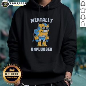 Alt Text: Good Robot Mentally Unplugged Retro Hoodie featuring a vibrant design, perfect for casual wear and tech enthusiasts.