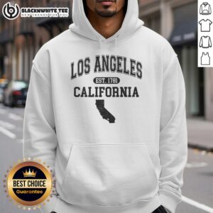 Top Los Angeles California Est 1781 Varsity Hoodie in vibrant colors showcasing a trendy design for casual wear.