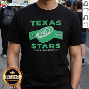 Alt Text: Awesome Texas Stars 2025-26 Blood Drive T-Shirt featuring vibrant graphics promoting community blood donation efforts.