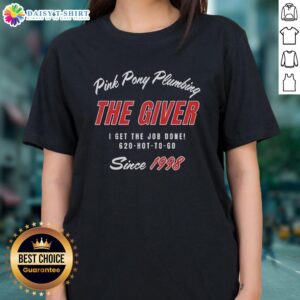 Alt Text: Premium Pink Pony Plumbing ladies tee featuring I Get The Job Done Since 1998 slogan, perfect for plumbing enthusiasts.