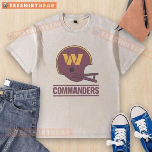 Nice Washington Commanders football logo on a big helmet design, featured on a washed t-shirt for fans.