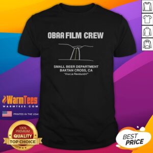 Alt Text: Hot Obaa Film Crew T-Shirt featuring the Small Beer Department and Baktan Cross Ca design, perfect for film enthusiasts.