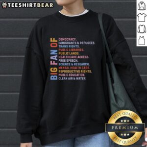Original Radicalized by Basic Decency sweatshirt celebrating democracy, immigrants, refugees, and trans rights.