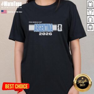 Alt Text: Official Argentina FIFA 2026 World Cup ladies tee in vibrant blue, showcasing team pride and stylish design.