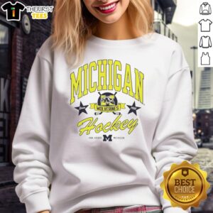 Heritage sweatshirt featuring University of Michigan Wolverines hockey logo, perfect for fans and casual wear.
