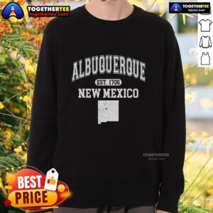 Nice Albuquerque New Mexico Est. 1706 varsity sweatshirt featuring a classic design and vibrant colors.