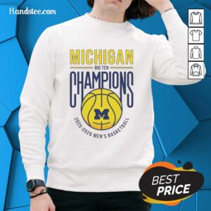 Official Michigan Wolverines 2025-2026 Big Ten Regular Season Champions Sweatshirt featuring team logo and colors.