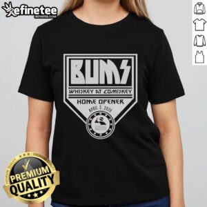 Original Whiskey at Comiskey tailgate bums ladies tee featuring vibrant design for game day enjoyment.