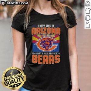 Lady wearing a Chicago Bears football tee, showcasing Arizona pride on game day with a vibrant team flag design.
