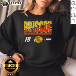 Chase Briscoe 2025 Bass Pro sweatshirt featuring name and number 19, perfect for NASCAR fans and collectors.