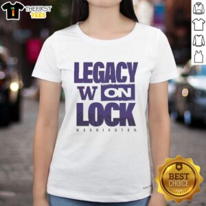 Premium Washington Huskies NCAA 2026 Legacy On Lock Ladies Tee in purple, perfect for fans and stylish casual wear.