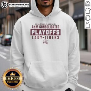 2026 AM Consolidated Playoffs hoodie for Lady Tigers, featuring bold design and team colors for Texas Class 5A D1.
