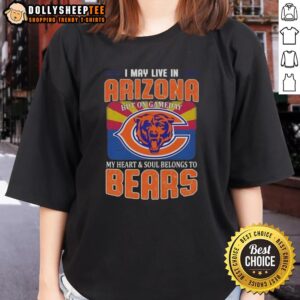 Premium ladies tee featuring 'On Gameday, My Heart and Soul Belongs to Chicago Bears' with a football flag design.