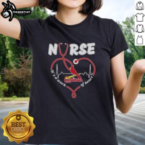 Alt Text: Good St. Louis Cardinals MLB nurse tee with heart design and stethoscope, perfect for baseball-loving healthcare workers.