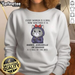 Awesome cat sweatshirt featuring a playful design of Barbie, Annabelle, and Voodoo dolls for stylish women.