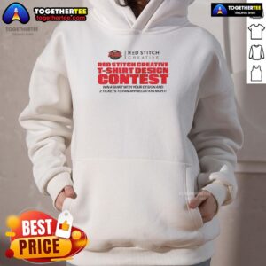 Alt Text: Funny Red Stitch Creative T-Shirt Design Contest Hoodie featuring a playful graphic and vibrant colors.