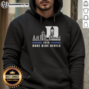 Awesome 2026 Duke Blue Devils Basketball hoodie featuring city skyline design and player names for fans and supporters.