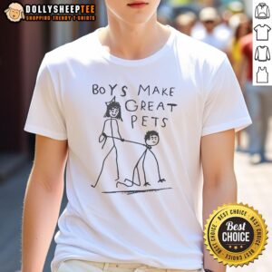 Funny meme T-shirt featuring 'Nice Boy Like Dog Boys Make Great Pets' slogan, perfect for dog lovers and humor fans.