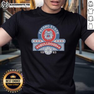 Alt Text: Vintage 1983 Fresno State basketball t-shirt featuring classic team logo and bold graphic design.