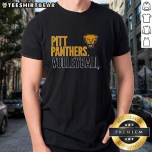 Top Pitt Panthers Volleyball Logo Overlay T-Shirt featuring vibrant team colors and official logo design.