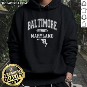 Good Baltimore Maryland Est. 1729 Varsity Hoodie featuring classic design and vibrant colors for stylish comfort.