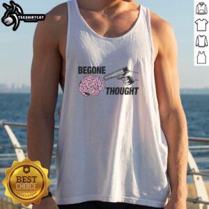 Good-Begone-Thought-Gun-Brain-Tank-Top featuring a creative graphic design promoting positive thoughts and mental clarity.