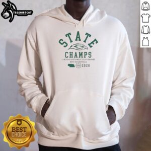 Alt Text: Lincoln Southwest Silverhawks Boys Basketball 2026 hoodie celebrating Nice State Champs victory.