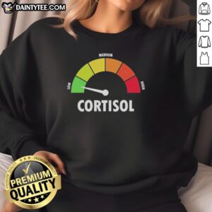 Stylish sweatshirt featuring a graphic depicting low, medium, and high cortisol levels for health awareness.