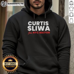 Awesome Curtis Sliwa for NYC Mayor hoodie featuring bold graphics, perfect for supporters and fans of Sliwa.