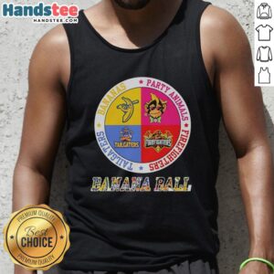 Alt Text: Original Bananas Ball tank top featuring party animals and firefighters logo, perfect for tailgaters and fun events.