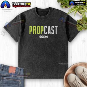 Alt Text: Colorful Awesome Propcast logo on a washed t-shirt, perfect for fans and casual wear.