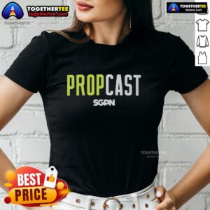 Alt Text: Awesome Propcast color logo on a stylish ladies tee, perfect for fans and casual wear.
