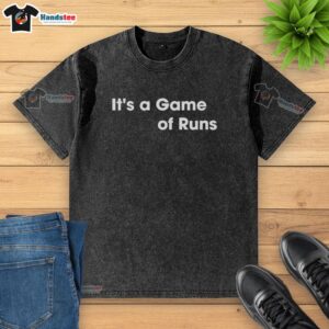 Premium 'It's A Game Of Runs' washed t-shirt featuring a relaxed fit and stylish graphic design for casual wear.