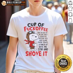 Funny Snoopy t-shirt design featuring 'Good Snoopy Cup Of Fuckoffee' with humorous phrases and vibrant colors.