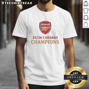 Alt Text: Nice Arsenal Carabao Champions T-Shirt featuring bold team logo and vibrant colors, perfect for fans and collectors.