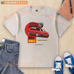 Alt Text: Official Performance Mk3 90s Rulz washed t-shirt featuring retro design and vibrant colors for nostalgic fashion lovers.