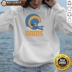 Official Los Angeles Rams football logo displayed on a big helmet hoodie, showcasing team spirit and style.