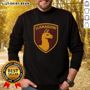 Funny parody sweatshirt featuring the Original Llamaghini luxury llama car design, perfect for llama lovers and humor fans.