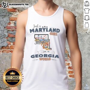 Maryland girl in a Georgia world tank top featuring a state map outline, perfect for proud Maryland residents.