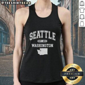 Premium Seattle Washington Est 1853 Varsity Tank Top featuring stylish design and vibrant colors for casual wear.