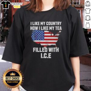 Top I Like My Country How I Like My Tea Filled With Ice Ladies Tee, showcasing a stylish graphic tee for women.