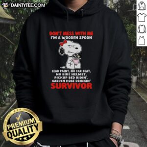 Alt Text: Grumpy Snoopy hoodie with 'Don't Mess With Me' slogan, featuring a wooden spoon design, perfect for playful fashion.