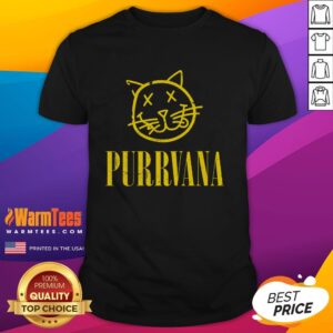 Nice Purrvana T-Shirt featuring a vibrant cat graphic, perfect for music lovers and cat enthusiasts.