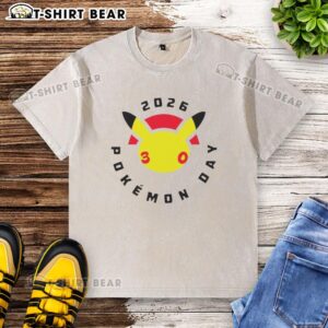 Original Happy Pokemon Day 30th 2026 washed t-shirt featuring vibrant Pokemon designs, perfect for fans and collectors.