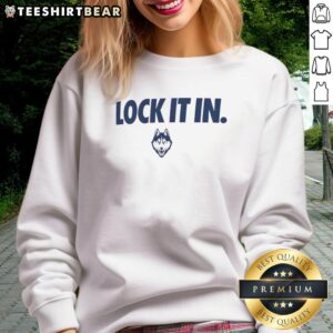 Alt Text: Official UConn Huskies 2026 Lock It In Sweatshirt in navy blue, perfect for fans and alumni of UConn.