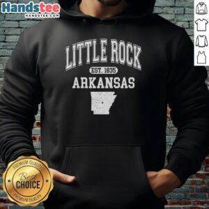 Official Little Rock Arkansas Est 1835 Varsity Hoodie showcasing a stylish design perfect for local pride and comfort.