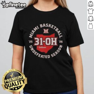 Top Miami Redhawks 31-0 Undefeated Season 2026 Ladies Tee featuring team colors and logo for fans and supporters.