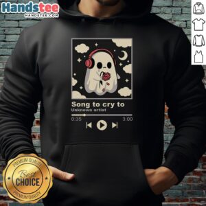 Cozy 'Nice Song to Cry To' hoodie displayed on a hanger, perfect for fans of emotional music and comfy fashion.