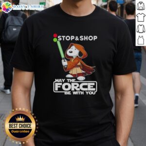Awesome Snoopy Stop And Shop 'May The Force Be With You' T-Shirt featuring Snoopy in a playful, whimsical design.