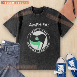 Colorful Nice Frog design on an Amphifa amphibians t-shirt promoting anti-fascism, perfect for eco-friendly fashion.